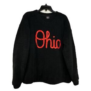 Ohio State Fuzzy Fleece Sweatshirt XL Black Red Script Cozy Game‎ Day